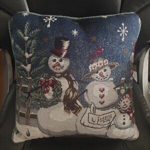 Vintage Christmas Tapestry Throw Pillow Winter Snowman Country Farmhouse Fashion